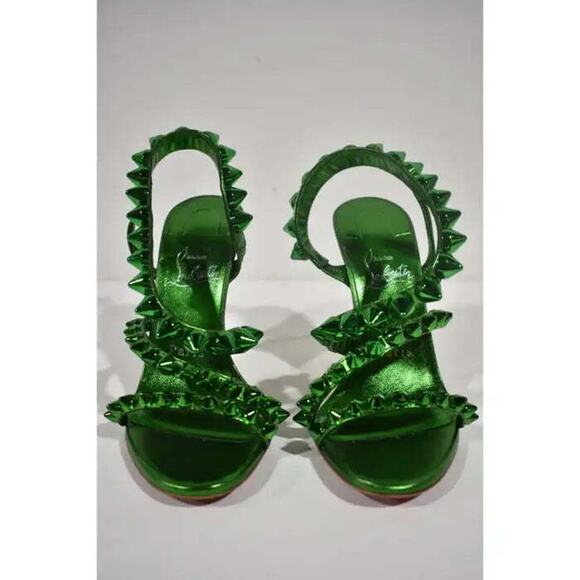 Christian Louboutin Spikita Strap 100 Spinach Green Strap Sandal Heel Pump 35.5 - Picture 6 of 12
